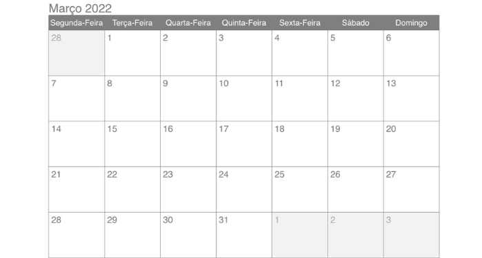 Calendário de nomeações mensais