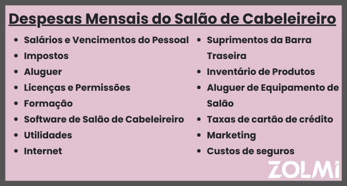Despesas mensais do salao de cabeleireiro