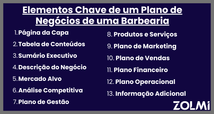 Elementos chave de um plano de negócios de uma barbearia