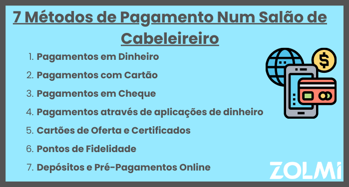 Metodos de pagamento num salao de cabeleireiro