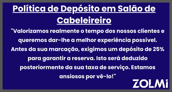 Politica de deposito em salao de cabeleireiro
