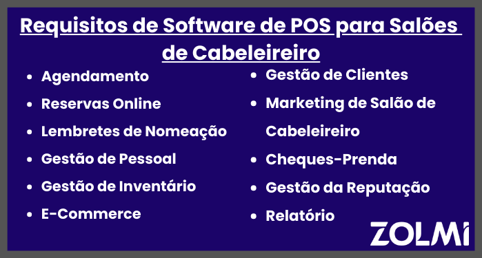 Requisitos de software de POS para saloes de cabeleireiro